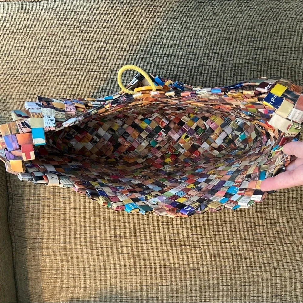 Two Recycled Colorful Woven Wrapper Bags- One Big & One Small Handbag - Picture 10 of 16